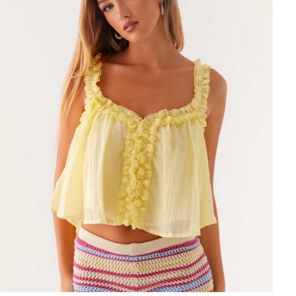 Peppermayo Aimee Top Yellow Ruffle Crop Cami Tank XL US 10 NEW